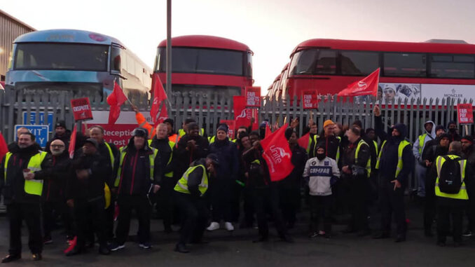 Unite bus drivers on Battersea picket line