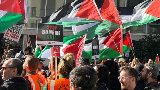Palestine flags outside BBC