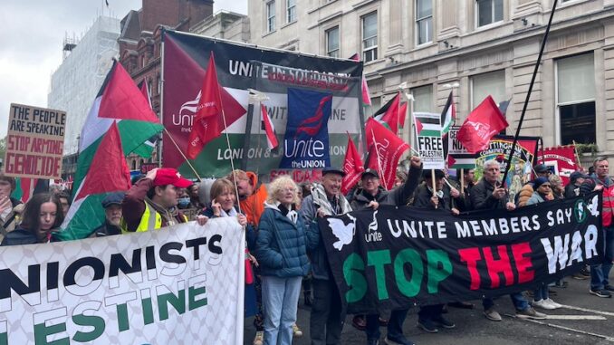 Head of trade union section on march