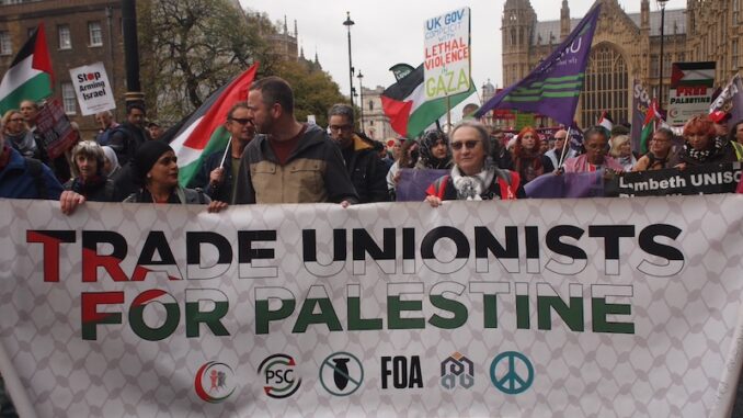 Trade union bloc on the Palestine march 2 November