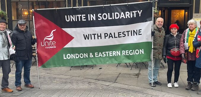 Unite London & Eastern Region banners on Palestine demo